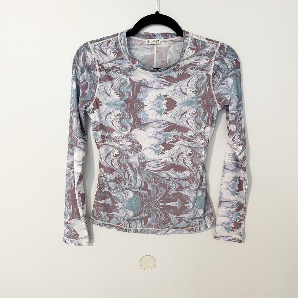 Intimately Free People Marble Swirl Long‎ Sleeve Top Purple Blue Mesh Small